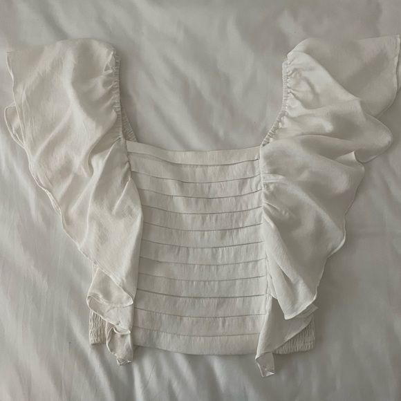 White Crop Ruffle Top - Picture 2 of 4